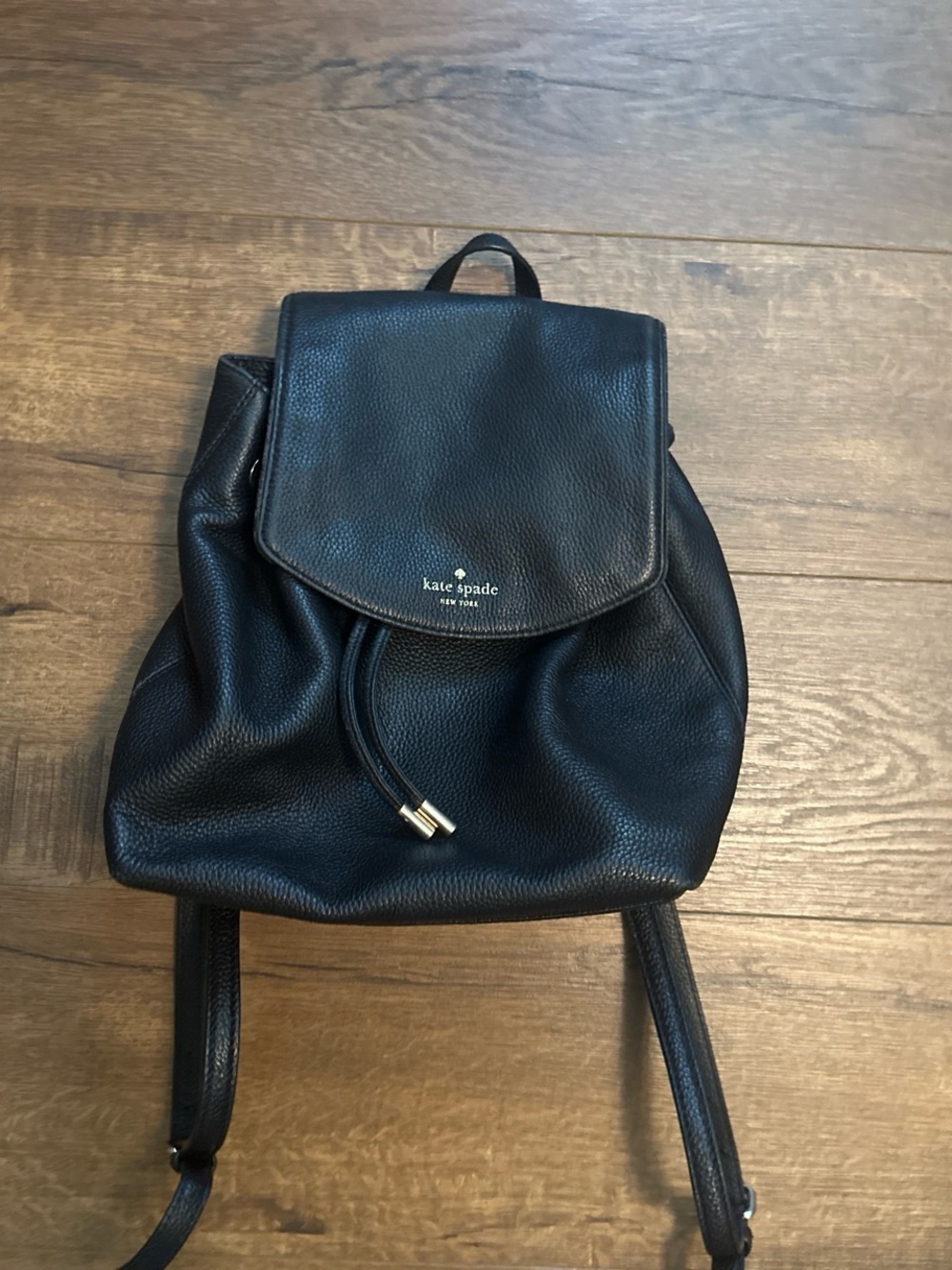 kate spade Black Pebbled Leather Drawstring Backpack